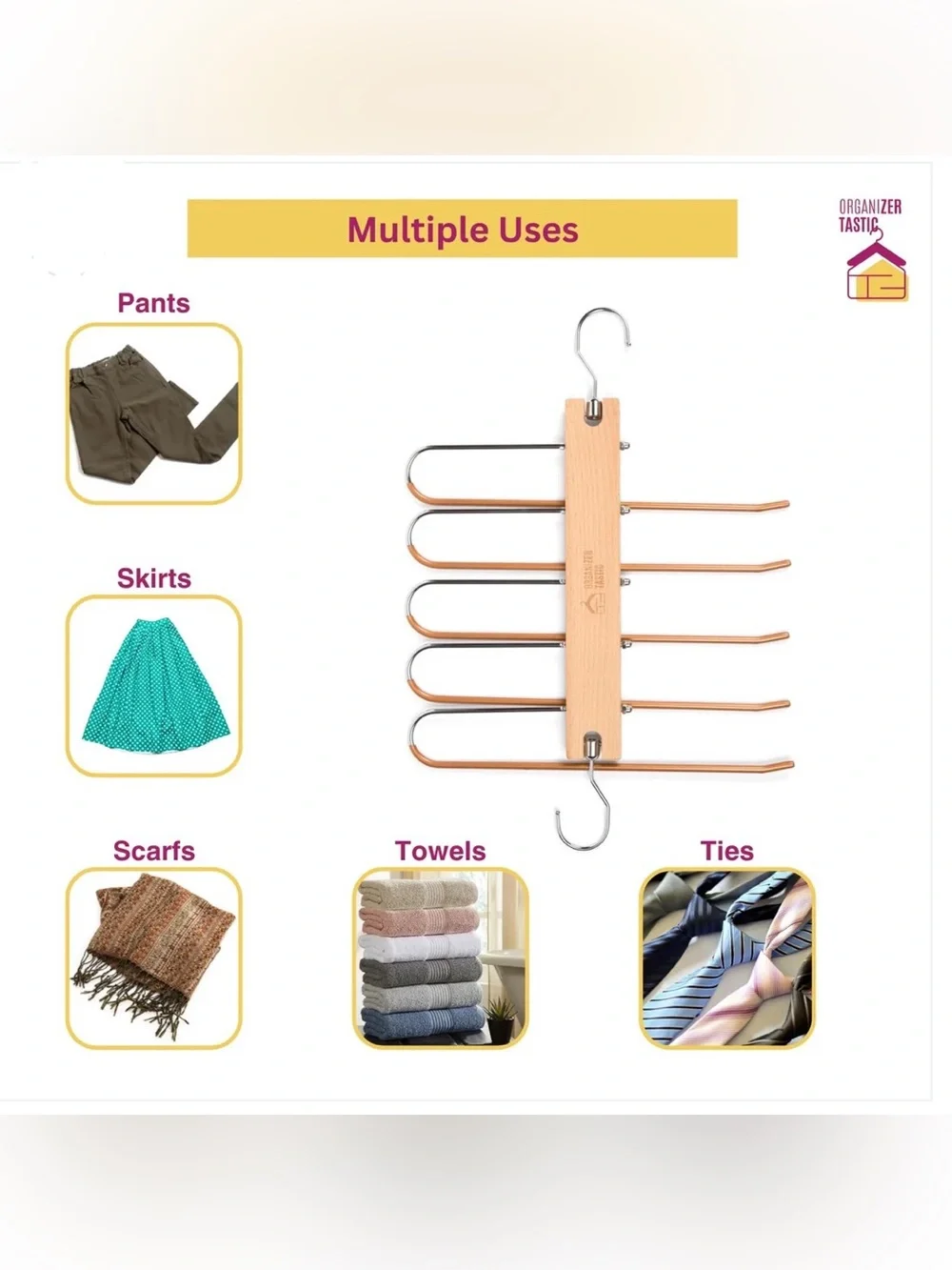 Organizer Tastic, Space Saving 5-Tier, Non Slip Pants Hanger